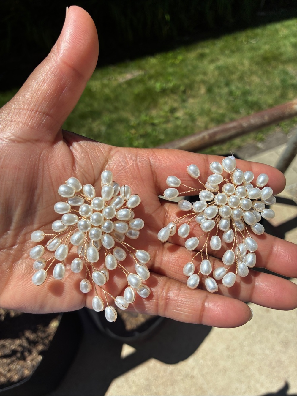 Pearl Burst Cluster Statement Earrings - White Pearls